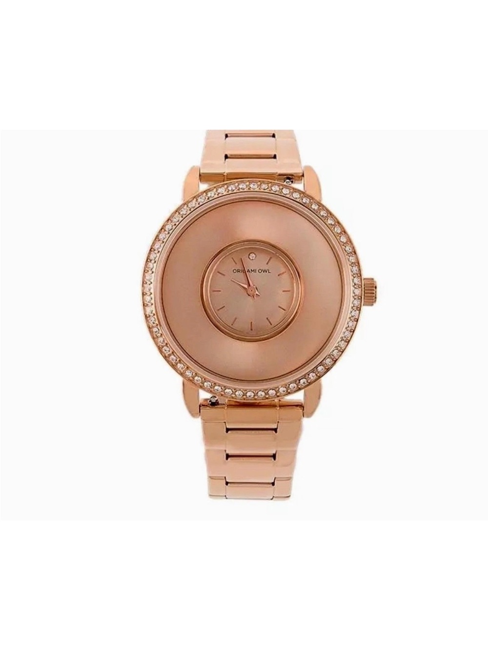 Origami Owl Rose Gold Signature Swarovski Crystal Bezel Women's Link Watch